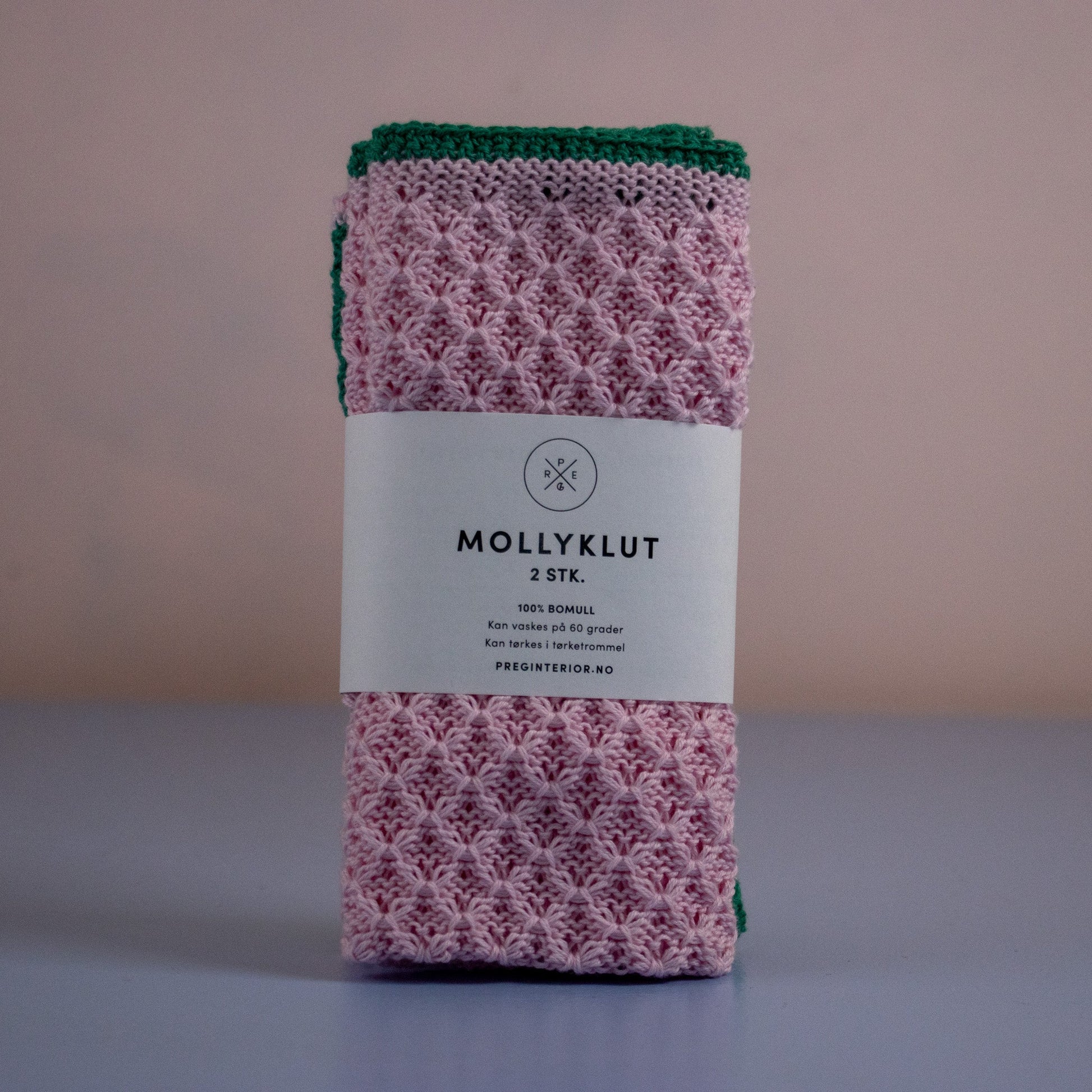 MOLLYKLUT 2 PK LYS ROSA/GRØNN - PREG Interiør
