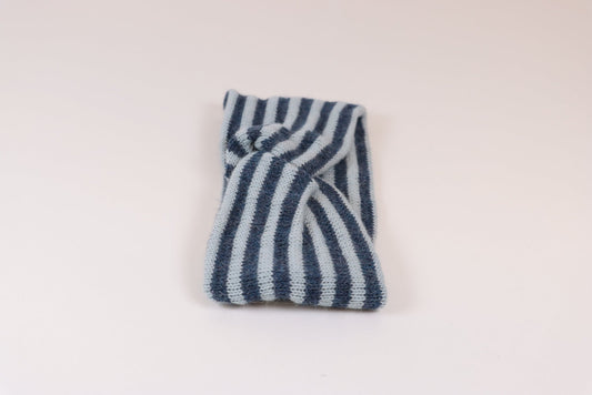 PANNEBÅND TVIST ALPAKKA STRIPET LYS BLÅ/MELERT MØRK BLÅ - PREG Interiør