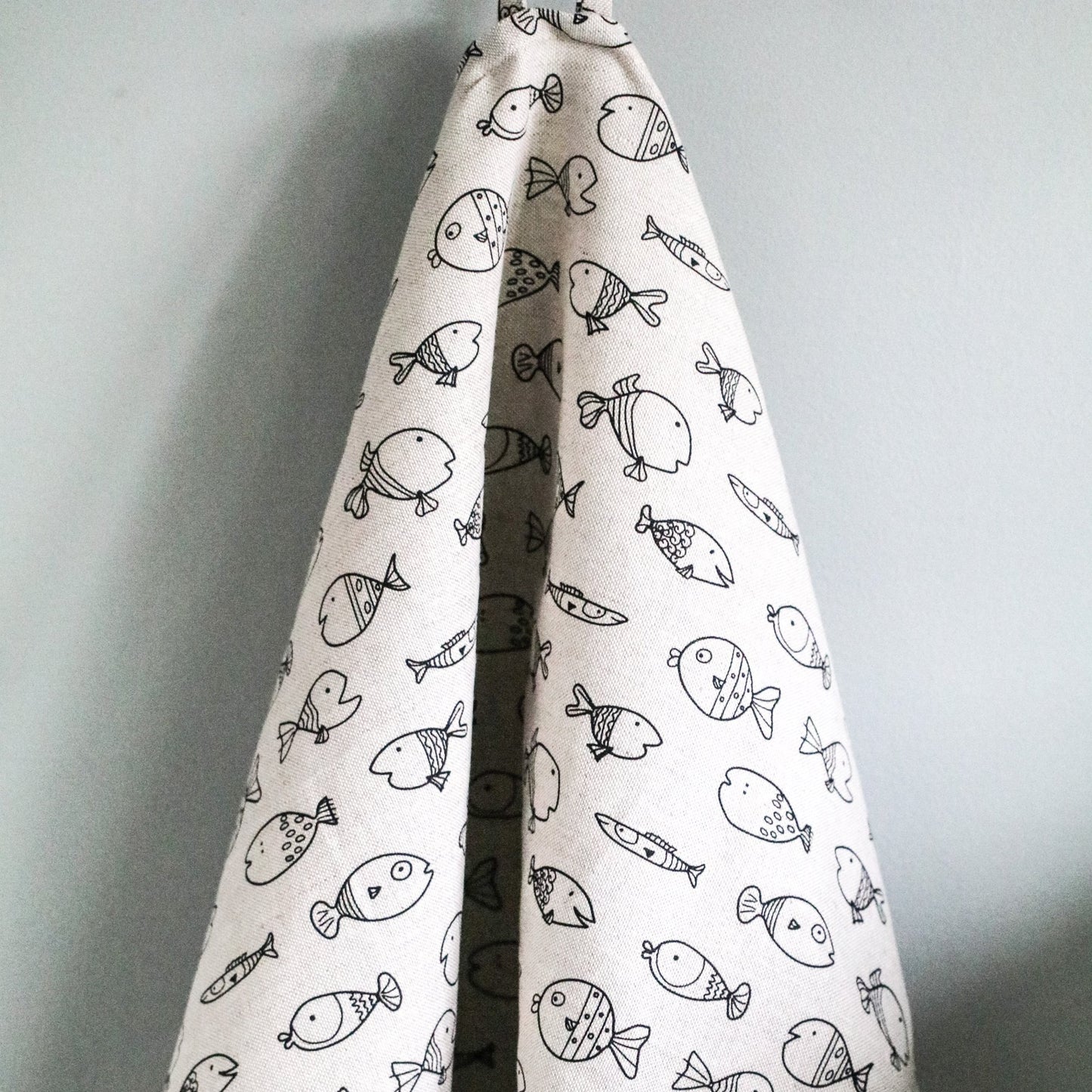 KJØKKENHÅNDKLE LIN/BOMULL NATUR MED FISKER - PREG Interiør