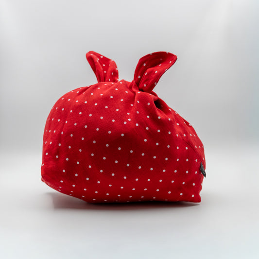 Lin knytekurv rød med prikker